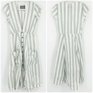 Reformation Womens Bayu Linen Dress Size 2 Baltic Striped Button‎ Front Pockets